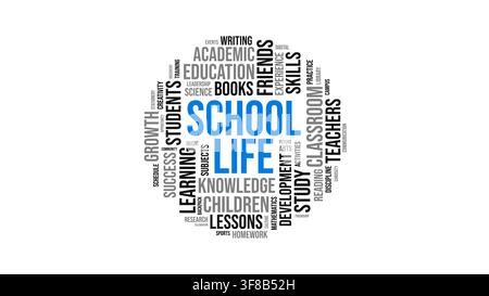School Life Word Cloud Graphic Concept with Education Keywords in Circular Shape Stock Vector