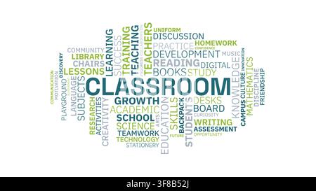 Classroom Word Cloud Concept Illustration with Education and School Related Typography Terms Stock Vector