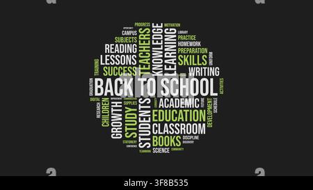 Back to School Education Word Cloud Typography Illustration in Circular Shape on Dark Background Stock Vector