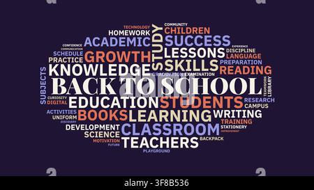 Back to School Education Word Cloud Typography Illustration on Dark Background Stock Vector