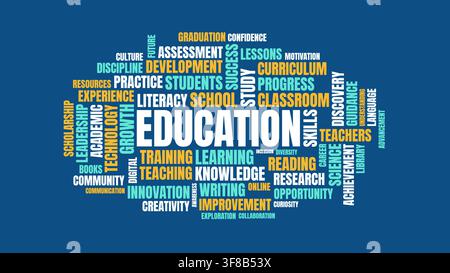 Education Word Cloud Vector Illustration with Academic Keywords on Blue Background Stock Vector