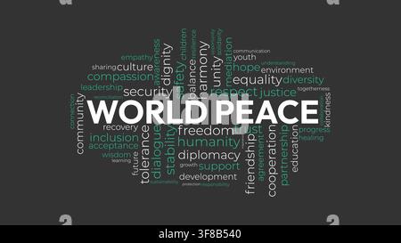 World Peace Word Cloud Concept Vector Illustration on Dark Background Stock Vector