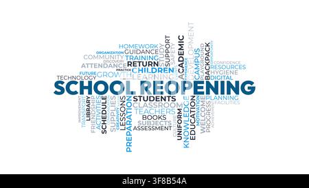 School Reopening Typography Word Cloud Concept with Education and Classroom Keywords Stock Vector