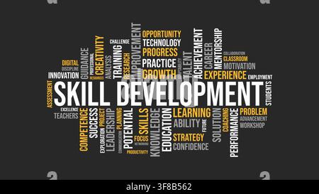 Skill Development Word Cloud Concept on Dark Background Stock Vector
