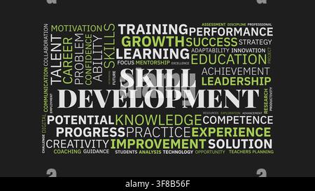 Skill Development and Continuous Learning Word Cloud Concept on Dark Background Stock Vector