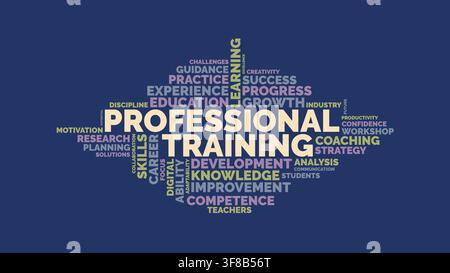 Professional Training Word Cloud Concept with Learning and Career Development Typography Stock Vector