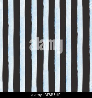 Blue watercolor vertical stripe seamless pattern, minimalistic background. Lines on a black background. Great for stationery, packaging, branding Stock Photo