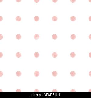 Seamless pattern with pink watercolor polka dots on a white background. Ideal for packaging, decor, textiles, and playful surface design collections. Stock Photo