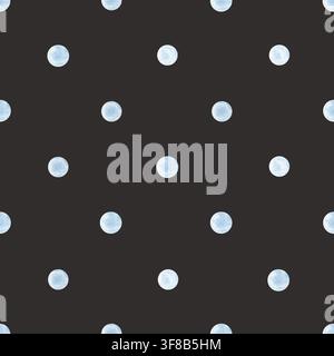 Blue watercolor polka dots seamless pattern on a black background. Simple background ideal for packaging, textile prints and playful surface design Stock Photo