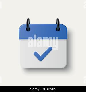 Calendar Check Mark Icon, 3d Vector Illustration. Task Reminder and Schedule App Symbol. Blue Planner Date with Completed Event Sign. Time Management Stock Vector