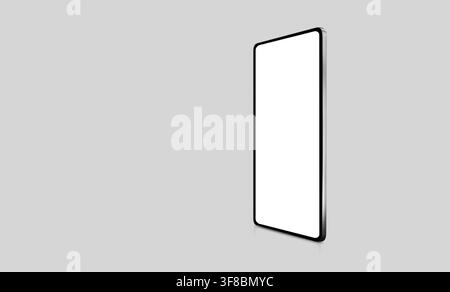 3D render of a standing digital tablet mockup with a blank white screen isolated on a light gray background Stock Photo