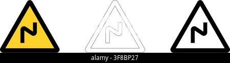 Winding Road to the Right Warning Sign in Vector Format Stock Vector