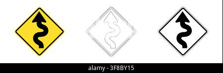 Left Curve Zone Traffic Sign in Vector Format Stock Vector