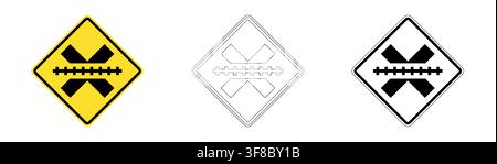 Level Railway Crossing without Barriers Traffic Sign in Vector Format Stock Vector