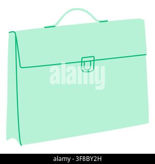 Portfolio case silhouette bag. Fashion accessory technical illustration. Vector satchel front 3-4 view for Men, women, unisex style, flat handbag CAD mockup sketch outline isolated Stock Vector