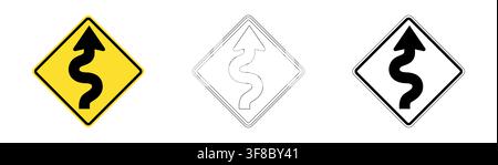 Right Curve Zone Traffic Sign in Vector Format Stock Vector