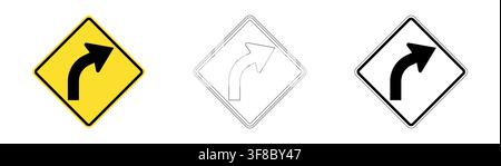 Right Curve Ahead Traffic Sign in Vector Format Stock Vector