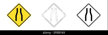 Road narrows ahead traffic sign in vector format Stock Vector