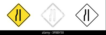 Road narrows on the left traffic sign in vector format Stock Vector
