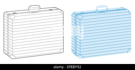 Rigid Case briefcase silhouette bag. Fashion accessory technical illustration. Vector satchel front 3-4 view for Men, women, unisex style, flat handbag CAD mockup sketch outline isolated Stock Vector