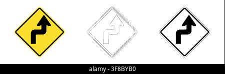 Sharp right reverse curve traffic sign in vector format Stock Vector