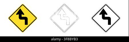 Sharp left reverse curve traffic sign in vector format Stock Vector