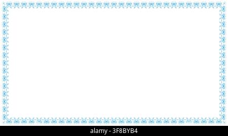 Blue double bow lace rectangle frame repeats paired ribbon knots at corners linked by scalloped dotted garland. cord as coquette ornament isolated on white background for wedding labels or cards. Stock Vector