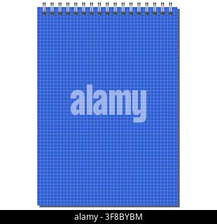 Pale Green engineering grid notebook page shows fine squared ruling, side wire binding, and upright portrait format on light gray background. Suitable for schoolwork, planning, stationery layouts, Stock Vector