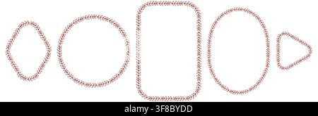 Terracotta laurel vine borders shape diamond, circle, rectangle, oval plus triangle frames as minimal botanical wedding trim isolated on white for invitation labels or rustic stationery. Stock Vector