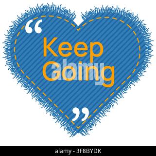 Heart shaped denim quote frame with frayed fabric edge, orange dashed stitching, white quotation marks plus bold lettering. Ideal for social stickers, apparel graphics or motivational templates Stock Vector