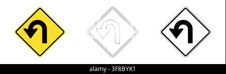 Very Sharp Curve to the Left Traffic Sign in Vector Format Stock Vector