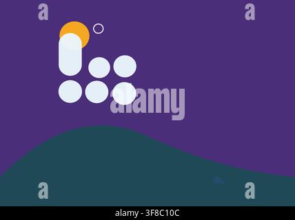 Minimalist battery charging icon with glowing orange level and six empty slots on purple gradient background Stock Vector