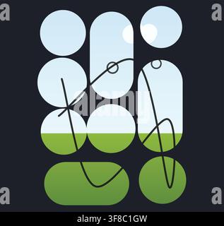 Set of six minimalist avocado icons with seed and sliced halves on dark background Stock Vector