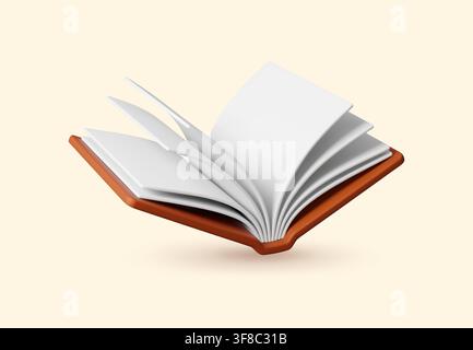 3d opened book with hardcover, bestseller and school textbook mockup for library reading, study, literature education bestseller for reader festival or fair. Open fairytale or verses with white sheets Stock Vector