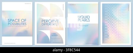 Gradient hologram bg in iridescent pink texture. Blue pastel foil with blurry holographic shades. Light gradation of purple pearl, poster rainbow Stock Vector