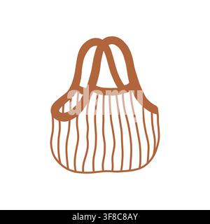 Warm brown striped fabric tote bag vector illustration. Casual reusable shopping shoulder bag isolated on white background Stock Vector