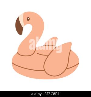 Peach pink inflatable flamingo pool float tube vector illustration. Summer beach resort swim ring isolated on white background Stock Vector