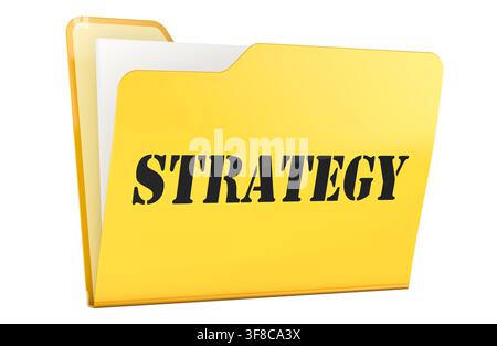 Strategy, yellow folder with documents. 3D rendering isolated on white background Stock Photo