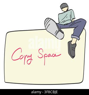 man sitting on the top of blank sign illustration drawing vector isolated on white background Stock Vector