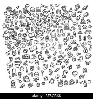 set of drawing objects used for decoration illustration vector sketch with black lines Stock Vector