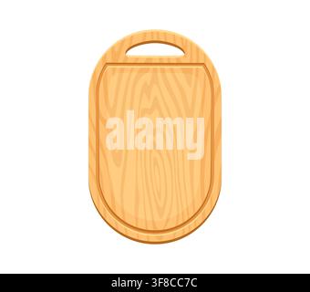Wooden kitchen cutting board with rounded rectangular shape and natural wood grain texture. Empty chopping board on white background for food presentation, cooking books and recipe layouts Stock Vector