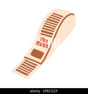 Printed receipt paper roll vector illustration in a hand-drawn doodle style. Ideal for shopping bill, travel expenses, checkout, sales, and retail Stock Vector