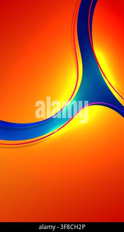Vibrant abstract fluid wallpaper with dynamic blue wave curved flow and luminous yellow glowing light effect on energetic orange background for modern Stock Vector