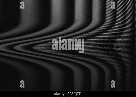 High-contrast monochrome background featuring wavy analog distortion and grainy scan line textures ideal for retro-tech themes. Stock Photo