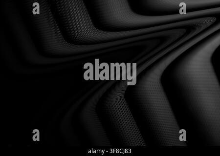 Sleek black abstract background with fluid wavy patterns and carbon fiber texture. Ideal for high-tech, luxury, or automotive themes. Stock Photo