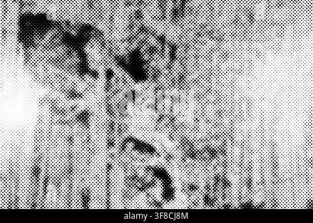 Distressed black and white halftone dot pattern for retro graphic design and vintage pop art backgrounds. Stock Photo
