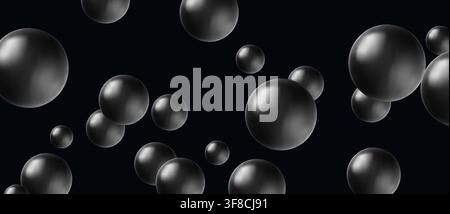 Floating metallic spheres in dark space with reflections Stock Vector