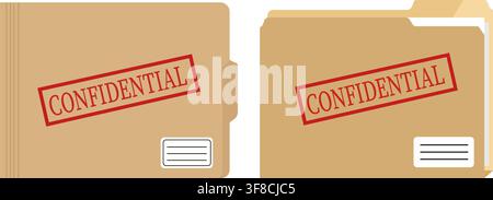 Two confidential folders with red stamp isolated on clean background Stock Vector