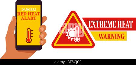 Smartphone showing extreme heat warning with caution sign Stock Vector