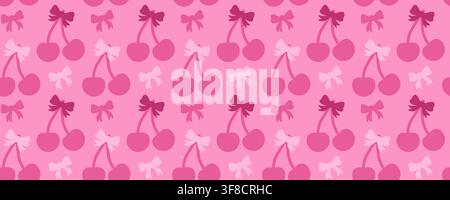 Cute Pink Cherry Bow Heart Seamless Pattern Romantic Retro Wallpaper Stock Vector